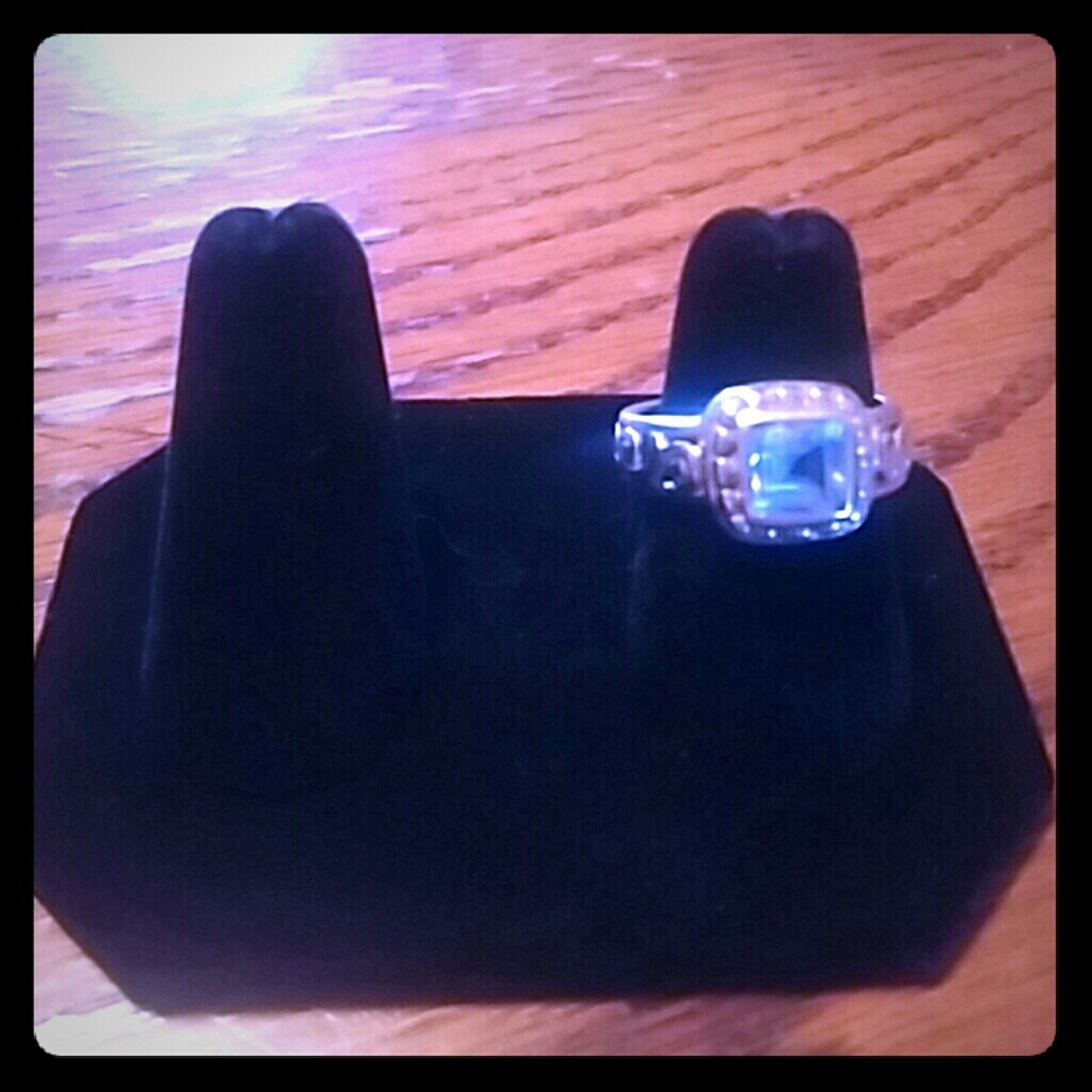 Sterling Silver Swiss Blue Topaz Filigree Ring